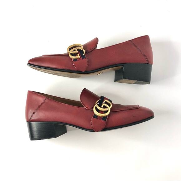 Gucci Peyton Web Stripe Hibiscus Red GG Platform Loafers 37 - Picture 4 of 9